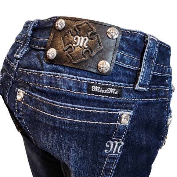 Missme size 31 embelished blue jeans rhinestones signature ankle skinny - Picture 9 of 9